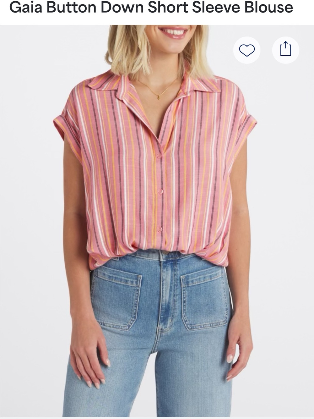 Kut from the Kloth Pink Multi-Striped Short Sleeve Button-Down Blouse